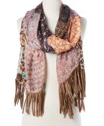 Brown Retro Patchwork Fringe Scarf