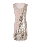 Beige & Gold Embellished Sequins Dress