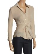 Sand Crinkle Tie-Front Button-Up Shirt