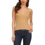 Tan Ribbed V-Neck Tank Top