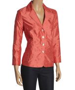Coral Floral Embroidered Silk Blazer