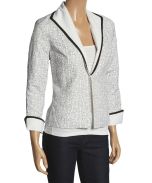 White-Black Embroidered Maze Linen-Blend Blazer